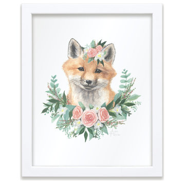 "Woodland Littles 1" Fox Individual Framed Print, White, 16"x20"
