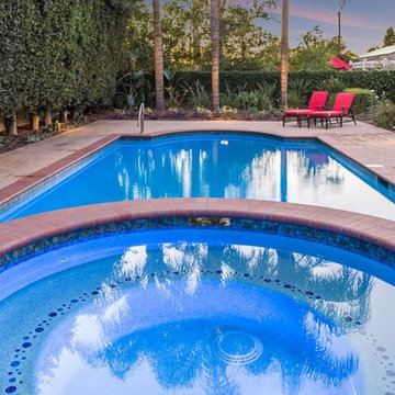Pool with Creative Tile Details at Twilight