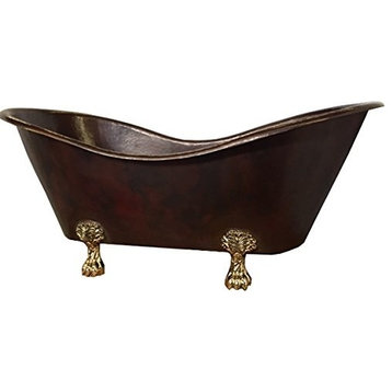 Mexican Copper Bathtub, Hand-Hammered Claw Foot, Double Slipper, 67"