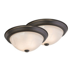 Flush Mount Ceiling Light Fixture, White Glass, Set of 2, Oil Rubbed Bronze, 13"