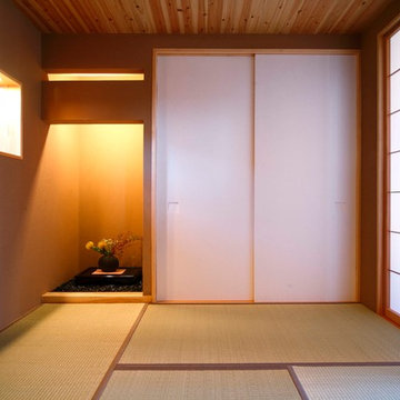 薪ストーブと中庭のある平屋の家