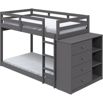 ACME Gaston Twin/Twin Bunk Bed w/Cabinet in Gray Finish