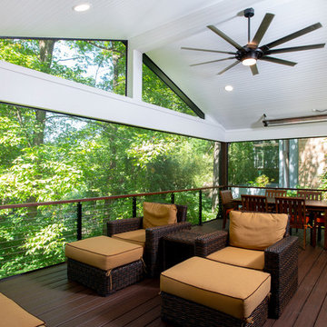 Design Builders motorized screened porch with cable railings in Bethesda, Montgo