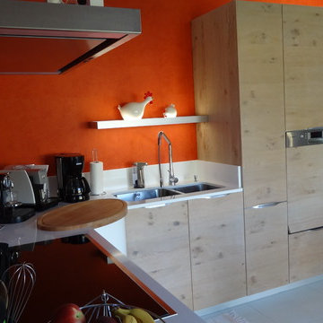 Cuisine bois clair et orange