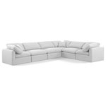 Meridian Furniture - Indulge Upholstered Modular L-Shaped Sectional, White, 6-Piece: 3 Armless Chair, 3 Corner Chair, Down Stuffed Linen Textured Fabric - Experience ultimate comfort and style with our white linen textured fabric Indulge Sectional. The luxurious linen texture of the fabric will elevate the aesthetic of any room. This sofa provides ample space for you to relax while its modular build offers the option of unlimited configurations. Whether you're looking to add a stylish element to your living room or a comfortable seating option to your bedroom, this sofa is the perfect choice.