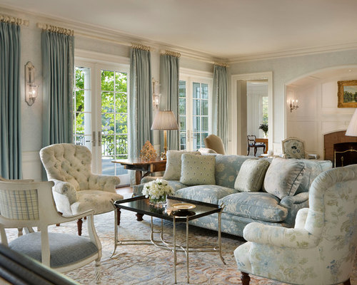 Best Victorian Living Room with Blue Walls Design Ideas & Remodel ...