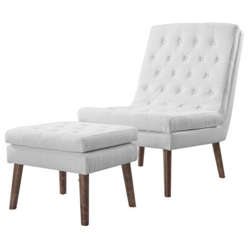 Modern Contemporary Urban Living Accent Chair and Ottoman, White