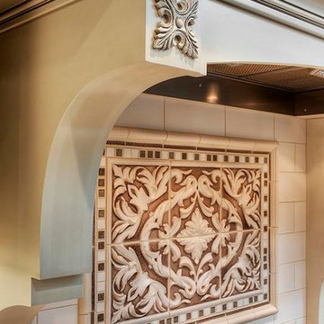 Ornate White Glazed Kitchen & Family Room