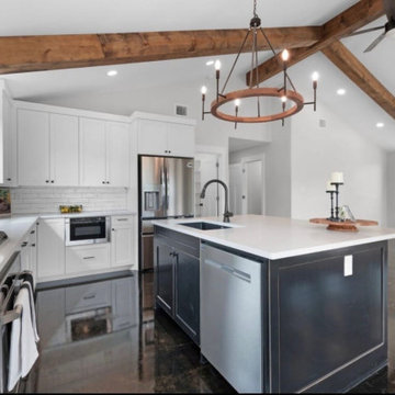 Two-Tone Custom Kitchen with Integrated Storage & Dog Feeding Station