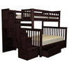 Bedz King Bunk Beds Twin over Full Stairway, 4 Step & 2 Bed Drawers, Cappuccino