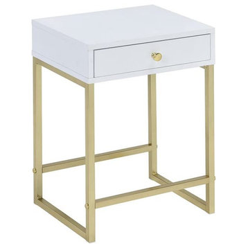 Acme Furniture Acme 82298 Coleen Side Table, White and Brass( Pack of 2