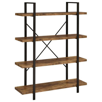 Pemberly Row Modern / Contemporary 4 Shelf Bookcase in Antique Nutmeg and Black