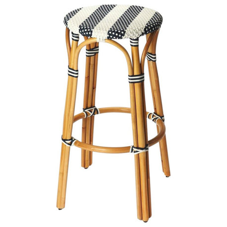 Bar Stool Coastal Beach Backless White Stripe Blue Polyurethane