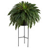 51" Boston Fern Artificial Plant, Black Planter With Stand