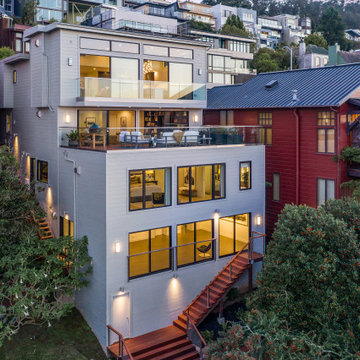 Arial view of the rear of the house showing the roof deck and new stairs to the 