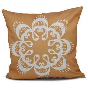 Ikat Mandala, Geometric Outdoor Pillow, Gold, 18"x18"