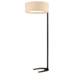 Elk Home - Pilot 2-Light Floor Lamp - Bring chic, Modern American styling to a living room seating area or reading spot with the Pilot Floor Lamp. Its sleek, minimalist frame is made from steel and comes with a dark bronze finish. Supporting two bulbs on an overhanging arm, this piece is balanced by a horseshoe shaped base that can be easily slid under accent tables or sofas, allow the light to be directed where it needs to be. This lamp comes fitted with a round, shallow, hardback shade in natural, beige linen.
