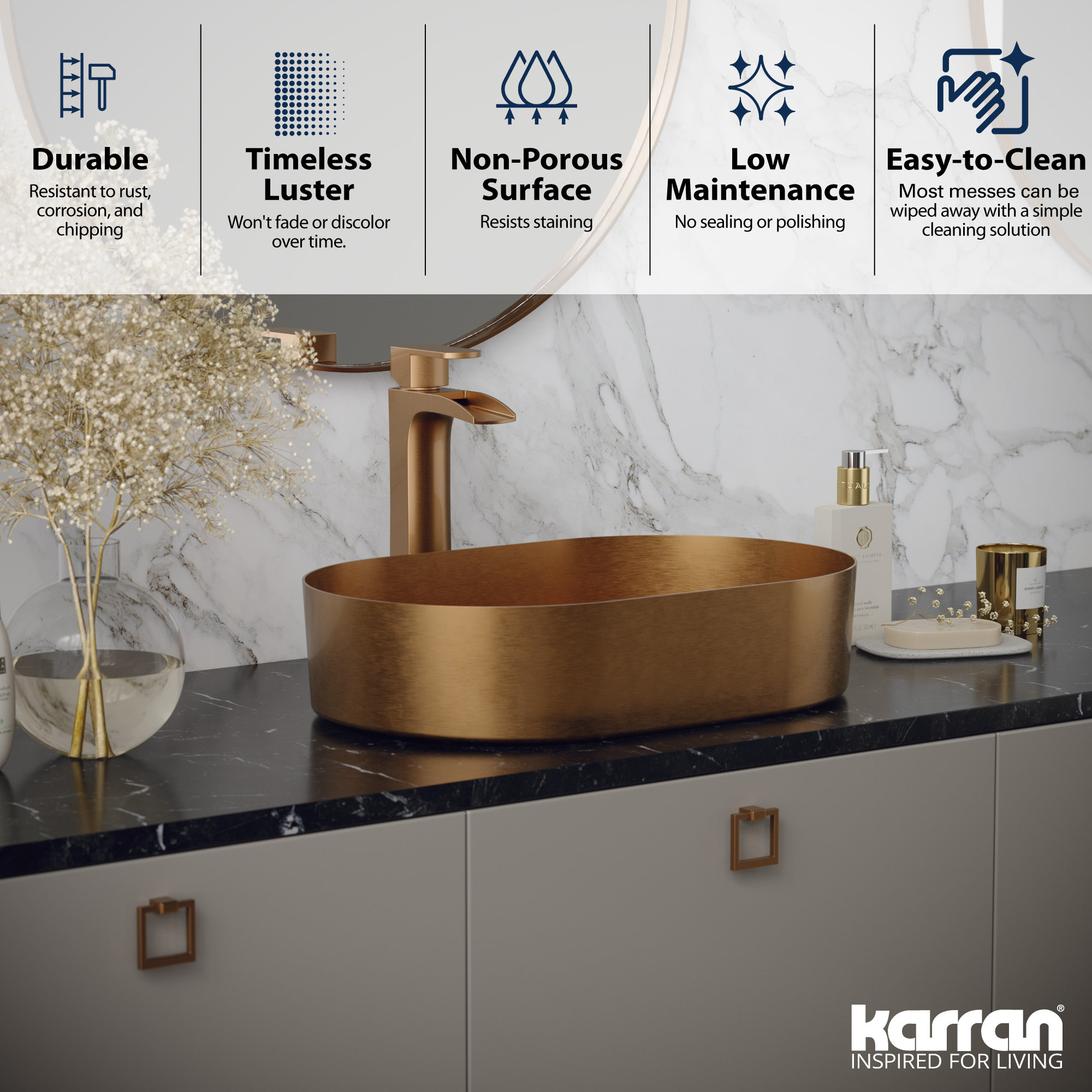 Karran Cinox Stainless Steel Oval Vessel Sink, Brushed Copper
