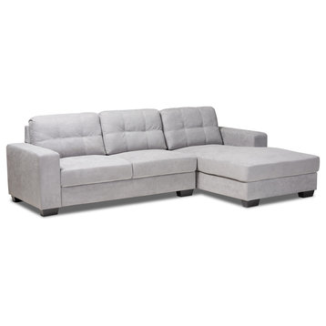 Ivonn Fabric Upholstered Sectional Sofa With Right Facing Chaise, Light Gray