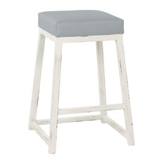 Taylor Gray Home - Haley Barstool, Gray Steel Faux Leather and Distressed White Finish, 26" - Bar Stools and Counter Stools