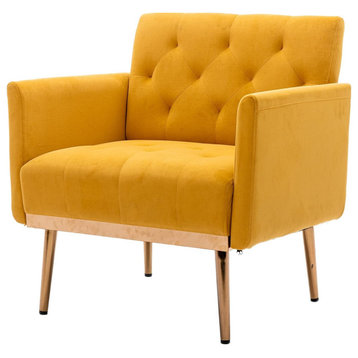 Comfortable Accent Chair, Tapered Metal Legs With Tufted Cushioned Seat