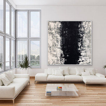 "Music" 72x72 IN Black gray abstract Art oversized Modern Painting MADE TO ORDER