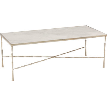 Spike Cocktail Table Antique Nickel, White Marble Top