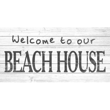"Welcome to Our Beach" Painting Print on White Wood, 36"x18"