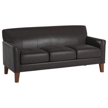 3 Seater Sofa, Padded Seat & Backrest With Flared Arms, Dark Brown Faux Leather