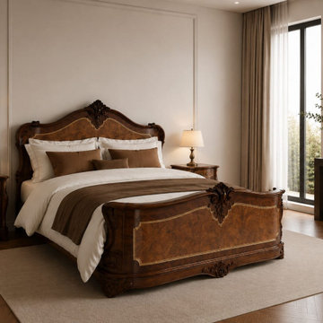 Handcrafted Solid Teak Wood Bed | Elegant French Country Bedroom