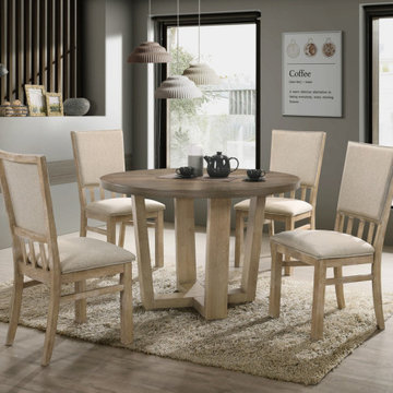 Brutus Vintage Walnut 5Pc 47" Contemporary Round Dining Table Set with Wheat Col
