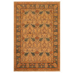 Bareens Designer Rugs - Antique Lavastone Low-Pile Corazon Tan/Green Wool Rug - 7'0'' x 9'8'' - An exhilarating oriental rug with distinctive motifs and wide-ranging pallet of warm colors, this antique vintage distressed low pile hand knotted masterpiece is a breath-taking addition to any decor. Featuring a soft low pile, showcasing the intricate design with an awe-inspiring color palette this masterpiece is known for its versatility, all vegetable dyes, and high knot count. Known for its artistic individuality, masterful construction, and enduring appeal this one-of-a-kind rug is an excellent addition to any d�cor.