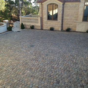 15. Antique Sandstone Cobblestone Driveway 5x5's, Pebble Beach CA