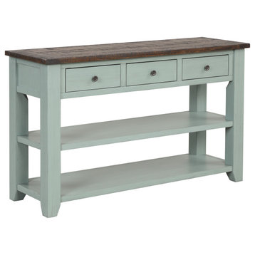 TATEUS 48" Solid Pine Wood Console Table with Storage Drawers , Green