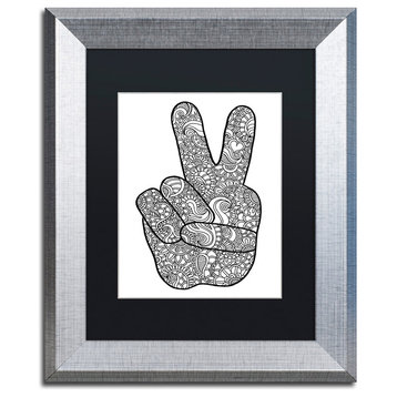 Ahrens 'Psychedelic Mehndi Peace' Art, Silver Frame, Black Matte, 14"x11"