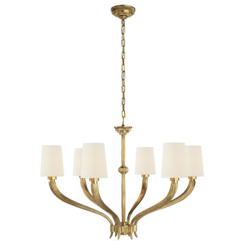 Ruhlmann Large Chandelier in Antique-Burnished Brass with Linen Shades