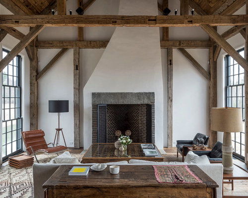 Living Design Ideas, Pictures, Remodel & Decor with a Brick Fireplace