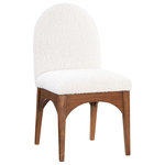 Meridian Furniture - Waldorf Chenille Upholstered Dining Chair, Black, Chenille, Natural Finish, Cream, Side Chair, Boucle Fabric, Walnut Finish - The Waldorf Boucle Fabric Dining Side Chair exudes elegance and comfort. Crafted with solid ash wood, this dining chair boasts a sturdy and durable construction. The walnut finished legs provide a warm and welcoming touch to the overall design. The plush cream boucle fabric on the seat and backrest of the chair offers a soft and cozy seating experience, making it an ideal choice for long dinner conversations with family and friends.