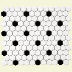 Metro Hex Glossy White With Black Dot Glazed Porcelain Mosaic Tile - Mosaic Tile