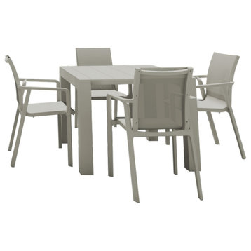 Pacific 5-Piece Dining Set, Table With Arm Chairs, Taupe Frame/Taupe Sling