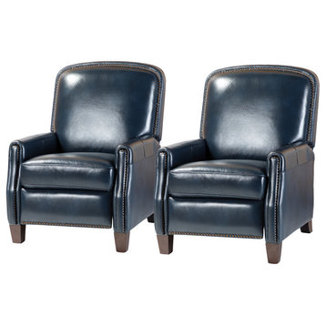 Genuine Leather Cigar Recliner, Home Theater Seating, Set of 2, Navy