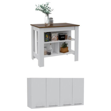 Home Square 2-Piece Set with Kitchen Island & 4 Door Wall Cabinet