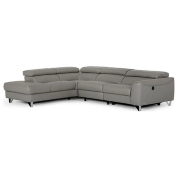 Sara Modern Gray Teco, Leather Left Facing Sectional Sofa With Recliner