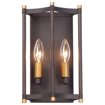 Wellington 2-Light Wall Sconce in Oil Rubbed Bronze / Antique Brass