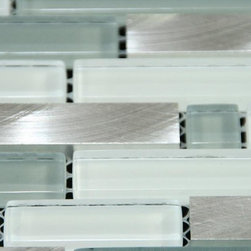 Glossy Green and White & Silver Aliminum Authentic Glass Mosaic Tiles Collection - Home Accessories & Decor