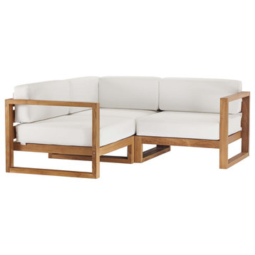Lounge Sectional Sofa Chair Set, Wood, Brown Natural White, Modern, Outdoor