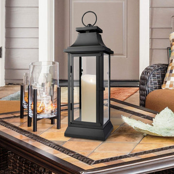 Serene Spaces Living Black Hampton Lantern, Available in 3 Sizes, Medium
