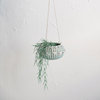 Hanging Handwoven Rattan Planter with Shells and Jute Hanger, Aqua