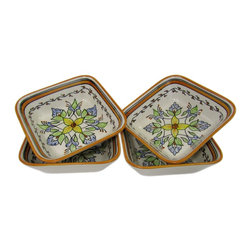 Le Souk Ceramique - Square Stoneware Pasta/Salad Bowls, Set of 4, Salvena Design - Serving And Salad Bowls