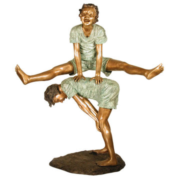 Two Boys Playing Leapfrog  Bronze Sculpture